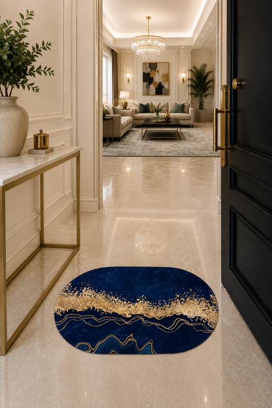 Blue & Gold Abstract Doormat