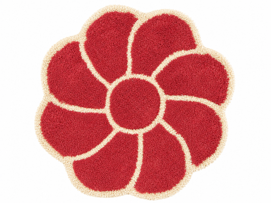Flower-Shaped Shaggy Rug — Red